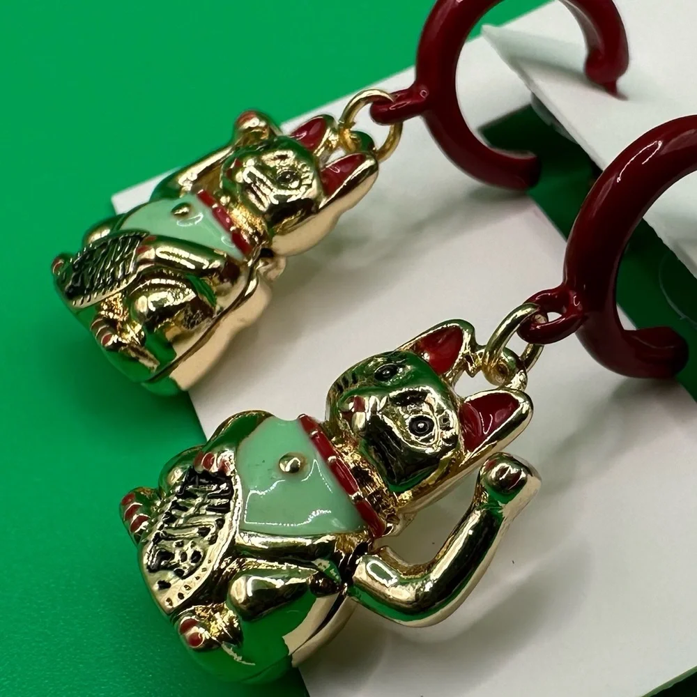 Betsey Johnson Lucky Cat earrings with waving arm NWT